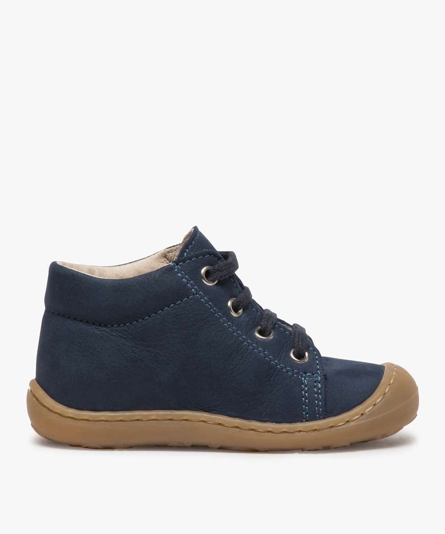 chaussures bebe garcon semi-montantes en cuir bleu bebe