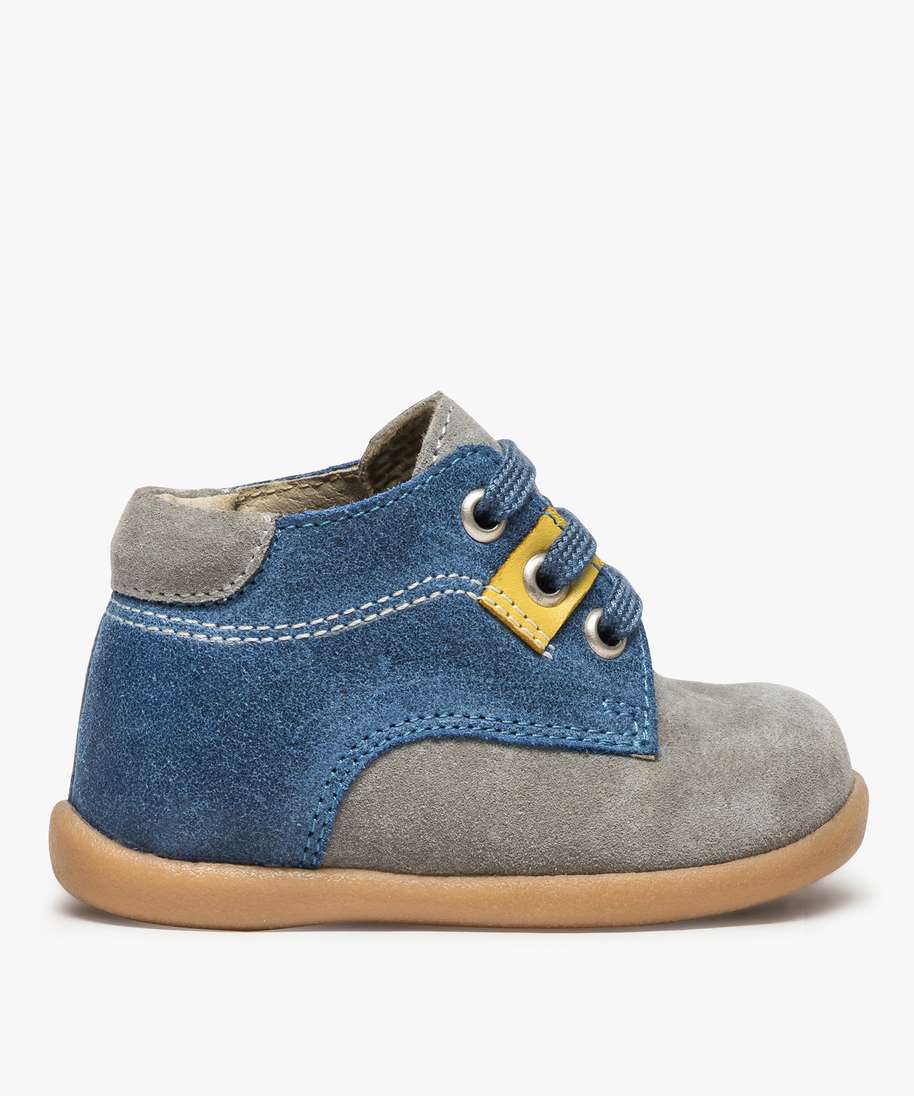 chaussures premiers pas bebe garcon dessus cuir uni bleu bebe