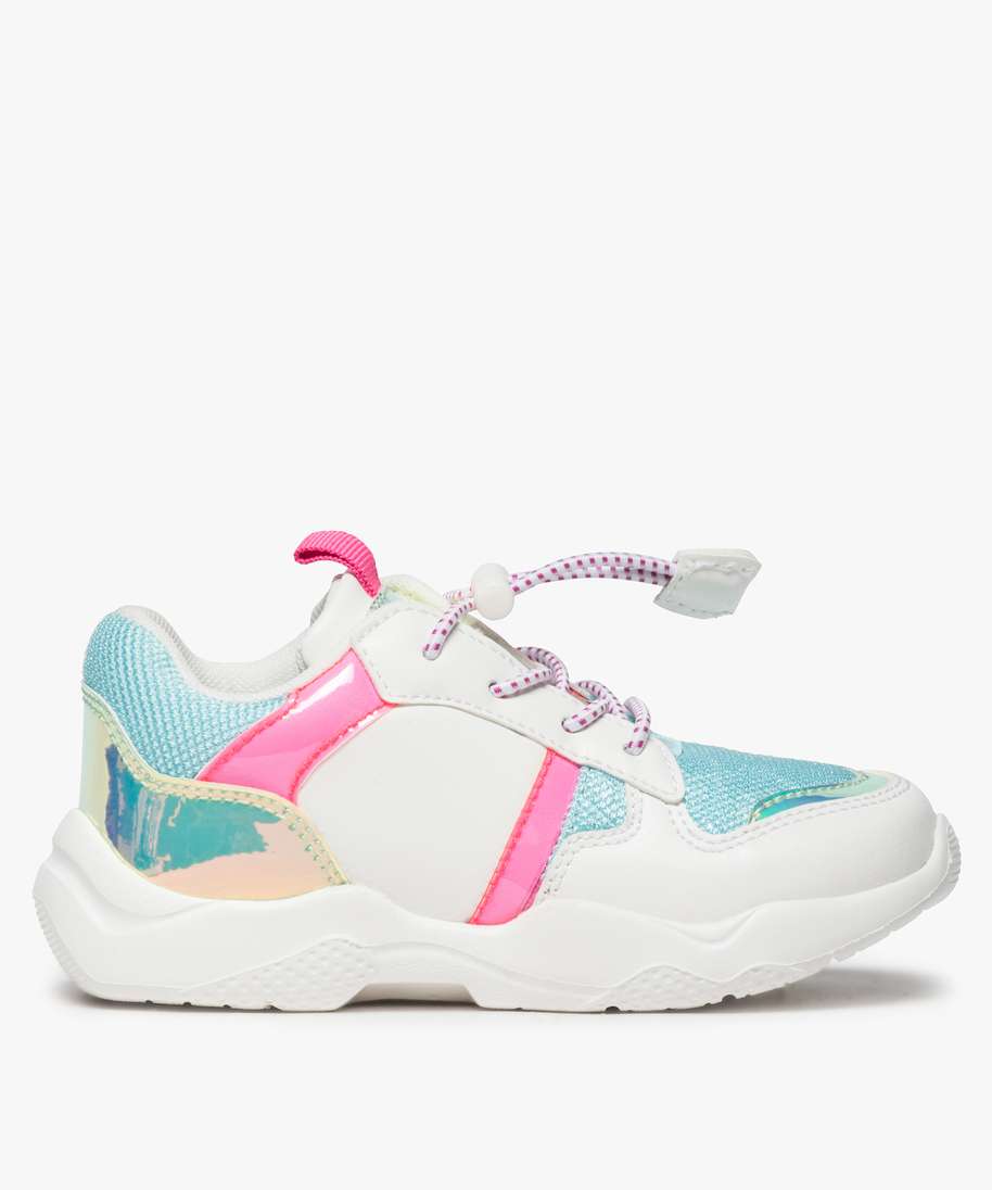 baskets fille couleurs style licorne a lacets elastiques bleu
