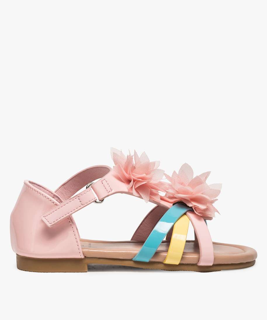 sandales fille multicolores ornees de fleurs en tissu rose sandales et nu pieds fille GEMO