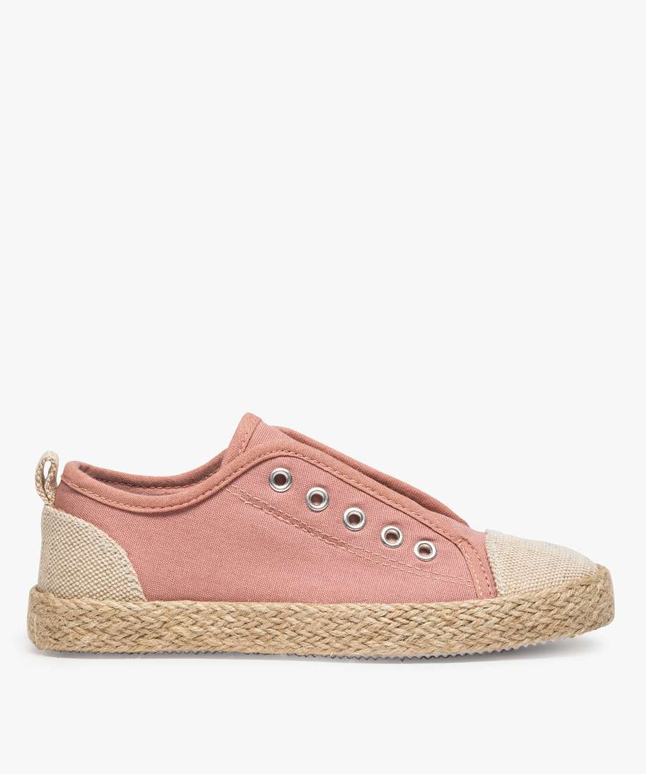 baskets fille en toile avec semelle decoree en corde rose tennis