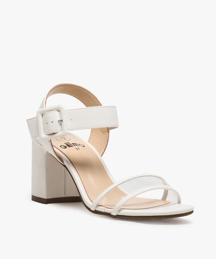 sandales femme a talon carre et bride transparente blanc standard sandales a talon femme GEMO