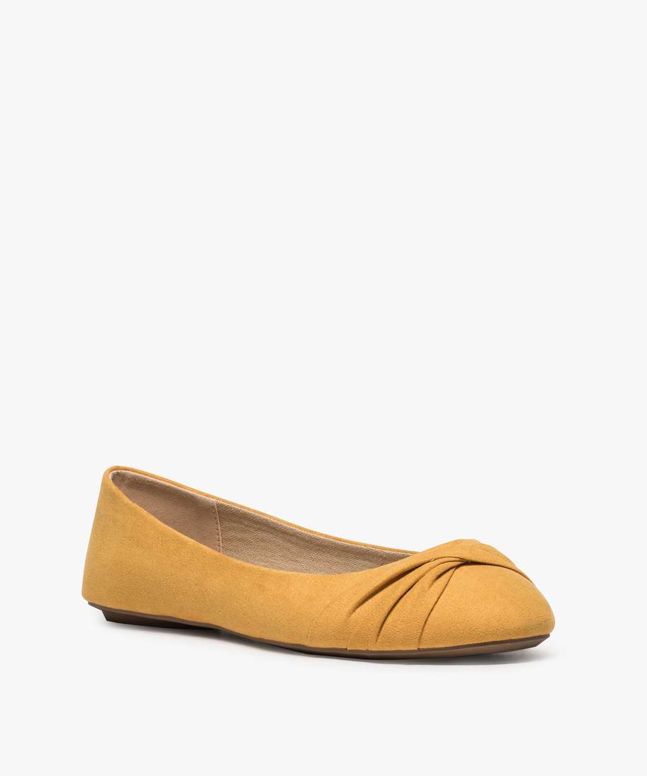 ballerines femme unies en suedine avec bout rond effet drape jaune standard ballerines femme GEMO