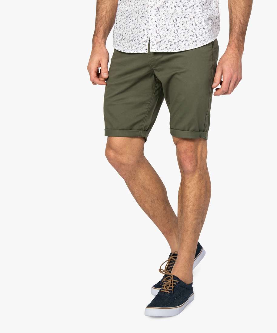bermuda homme en toile extensible 5 poches coupe chino vert
