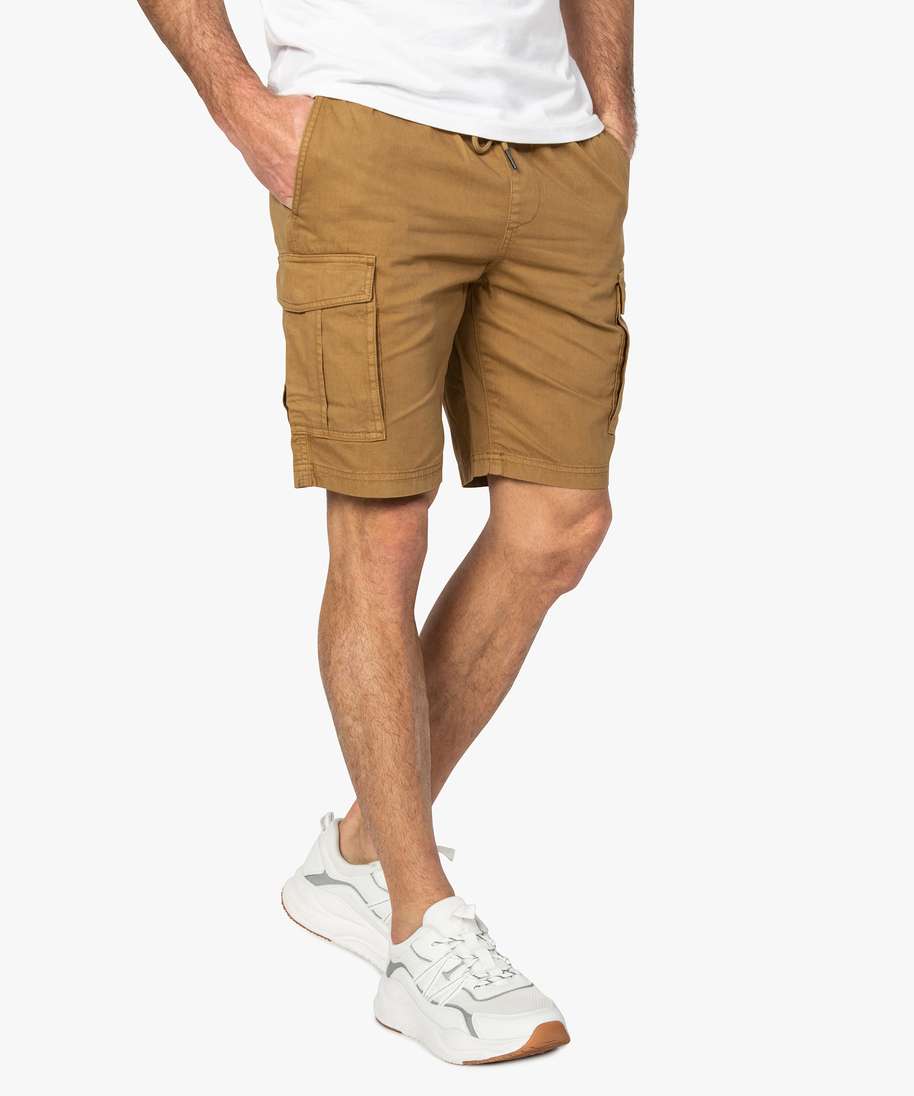 bermuda homme multipoche a taille elastiquee brun shorts et bermudas