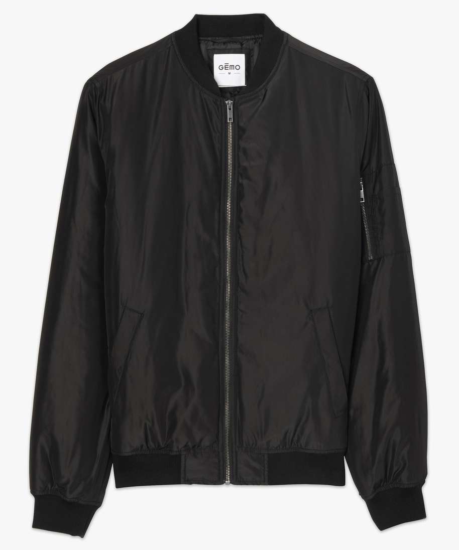 blouson homme uni avec fermeture zippee et col en bord cote noir manteaux et blousons homme GEMO