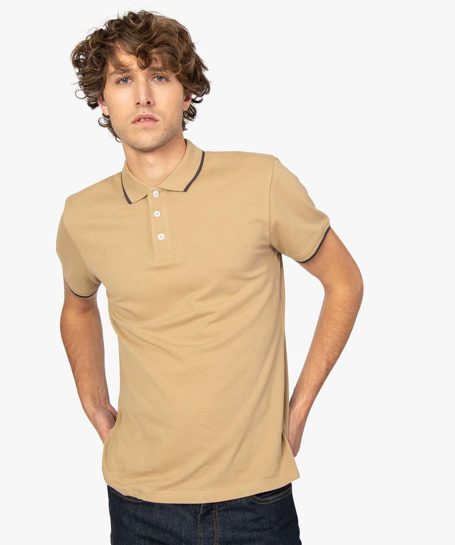 polo homme a detail contrastant en coton bio beige polos homme G MO
