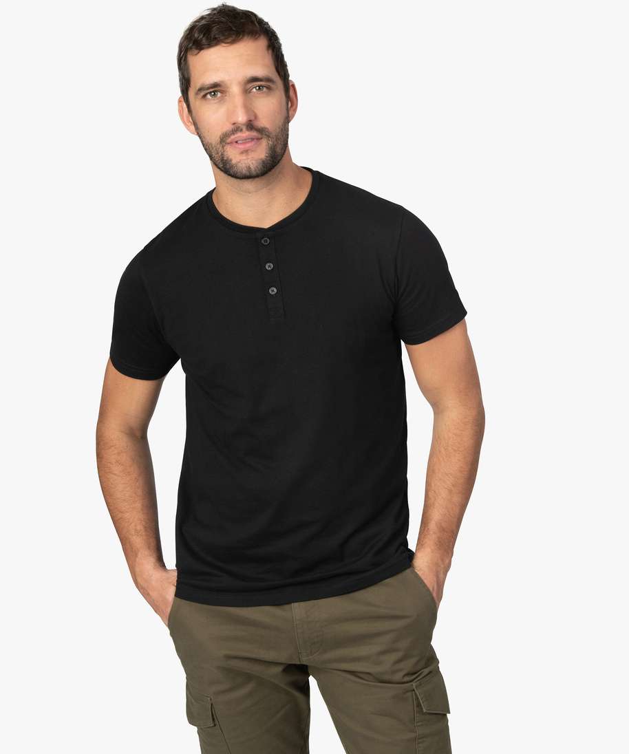 tee-shirt homme col tunisien 100 coton biologique noir tee-shirts
