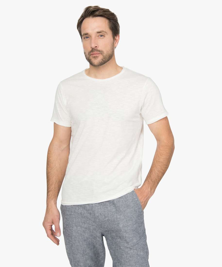 tee-shirt homme a manches courtes avec finitions roulottees blanc tee-shirts