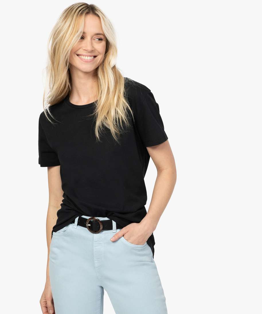tee-shirt femme a manches courtes avec dos plus long noir t-shirts manches courtes