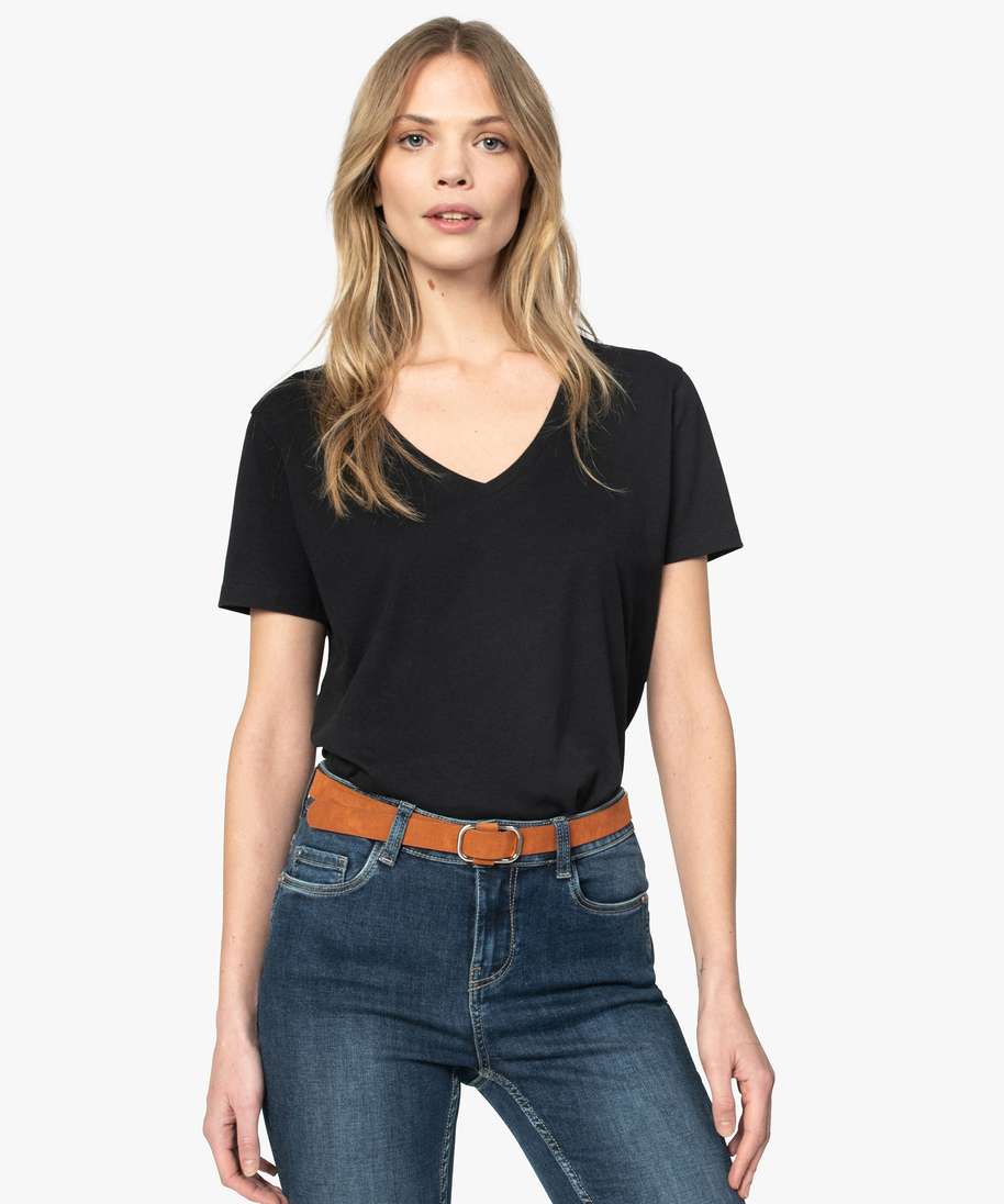 tee-shirt femme a col v et manches courtes noir t-shirts manches courtes