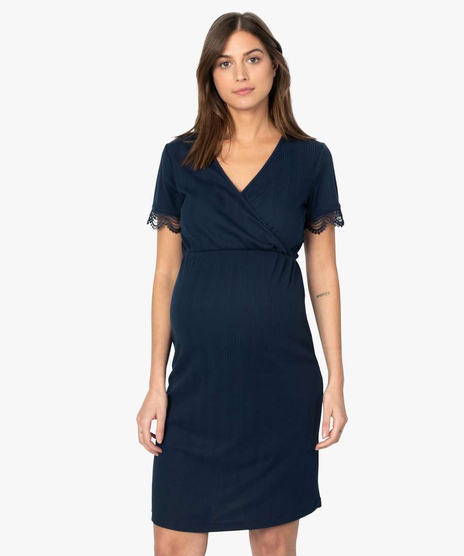 robe de grossesse en maille cotelee extensible bleu robes courtes femme GEMO