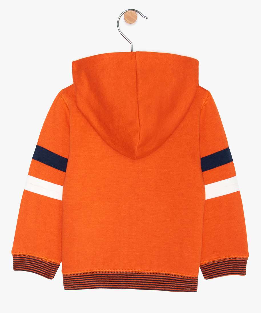 Gemo Vetements Garcon Sweat Bebe Garcon Zippe A Capuche Et Bord Cote Raye Orange Bebe Gemo