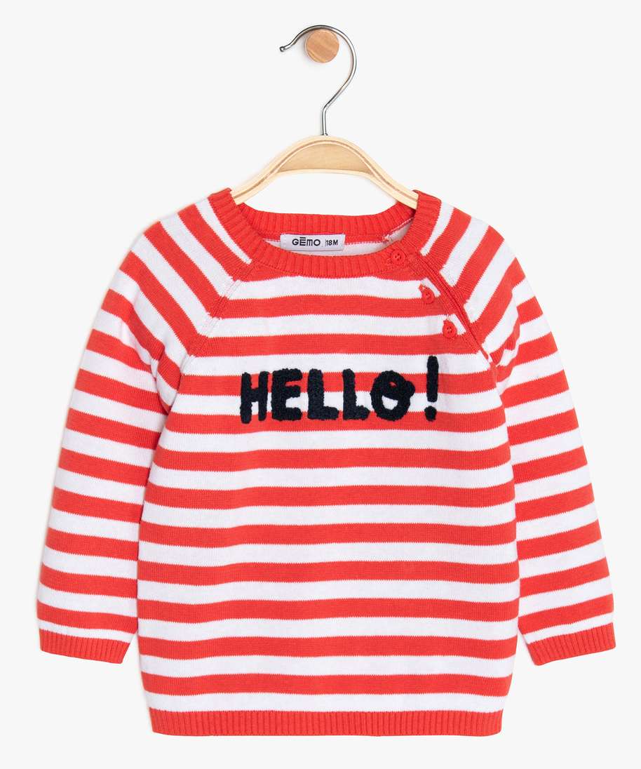 Gemo Vetements Garcon Pull Bebe Garcon A Rayures Avec Inscription En Maille Bouclette Imprime Bebe Gemo