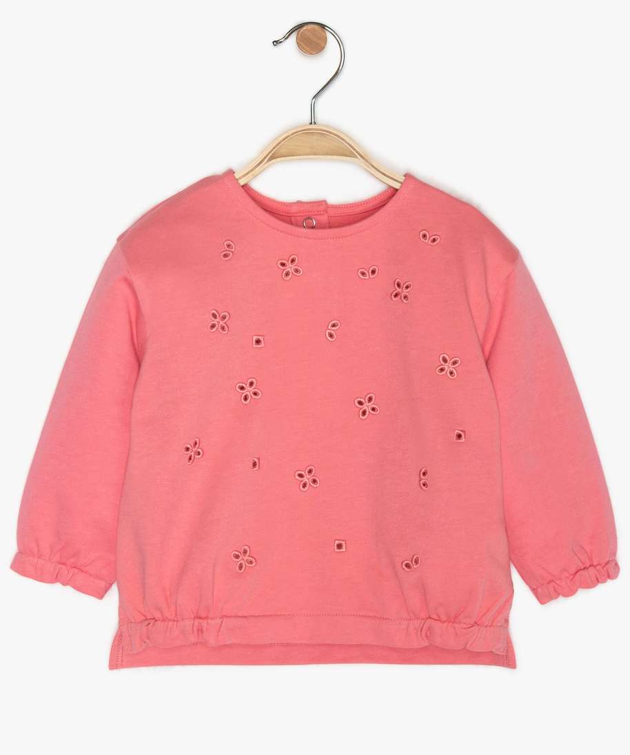 Gemo Vetements Fille Sweat Bebe Fille Fin Avec Broderie Ajouree Rose Bebe Gemo