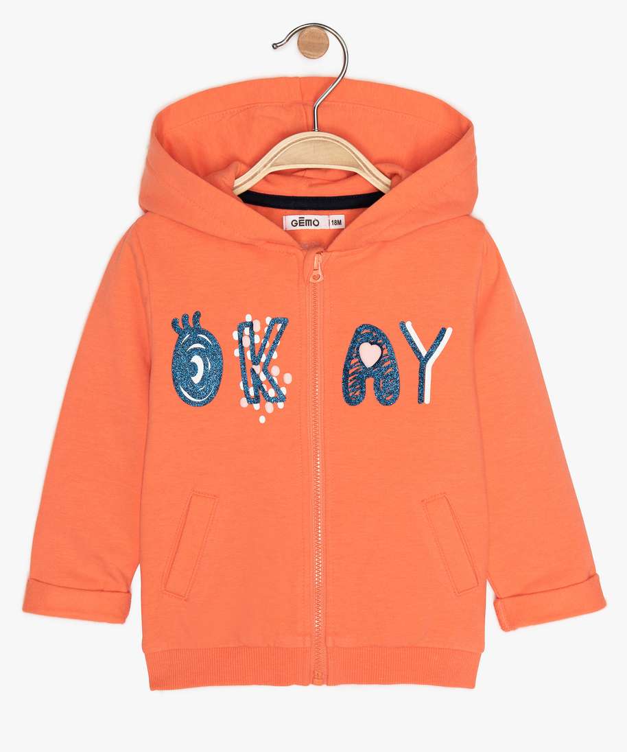 Gemo Vetements Fille Sweat Bebe Fille Avec Capuche En Coton Bio Orange Bebe Gemo