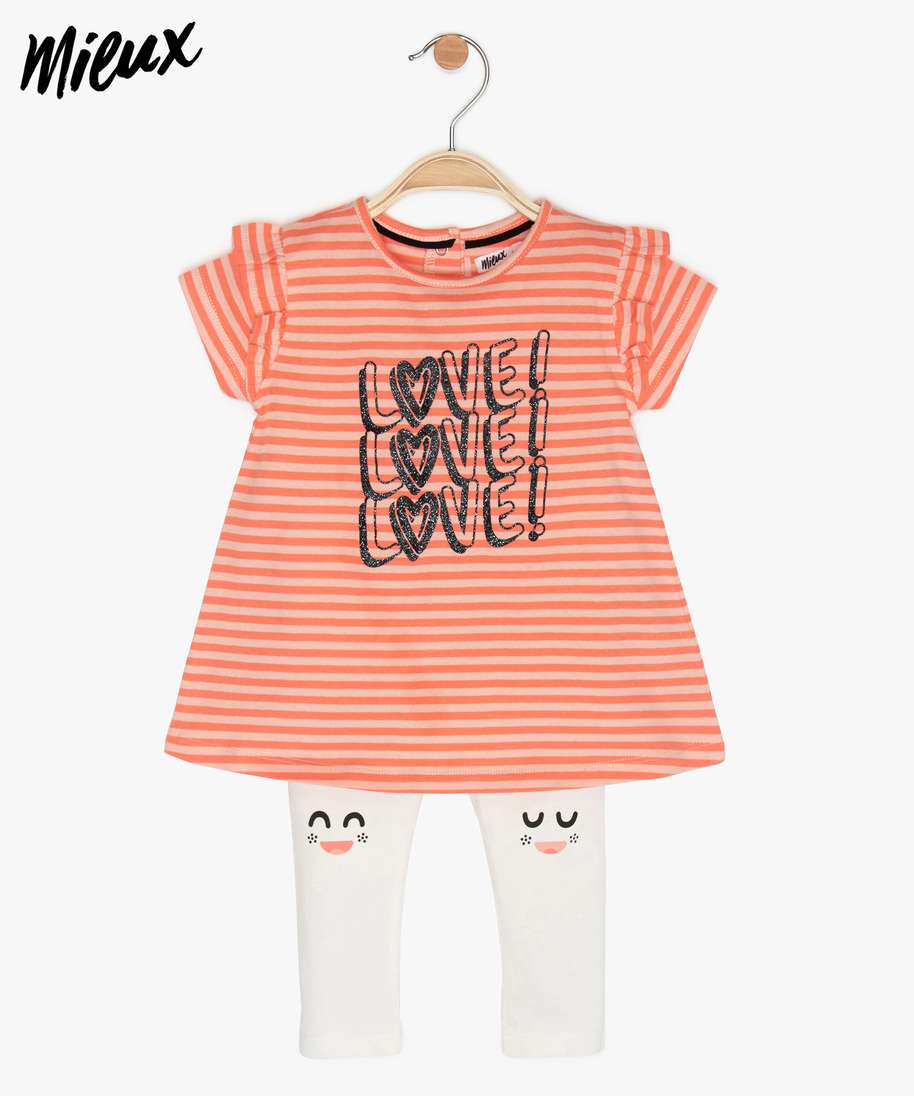 ensemble bebe fille pieces legging et tunique en coton bio imprime  ensembles