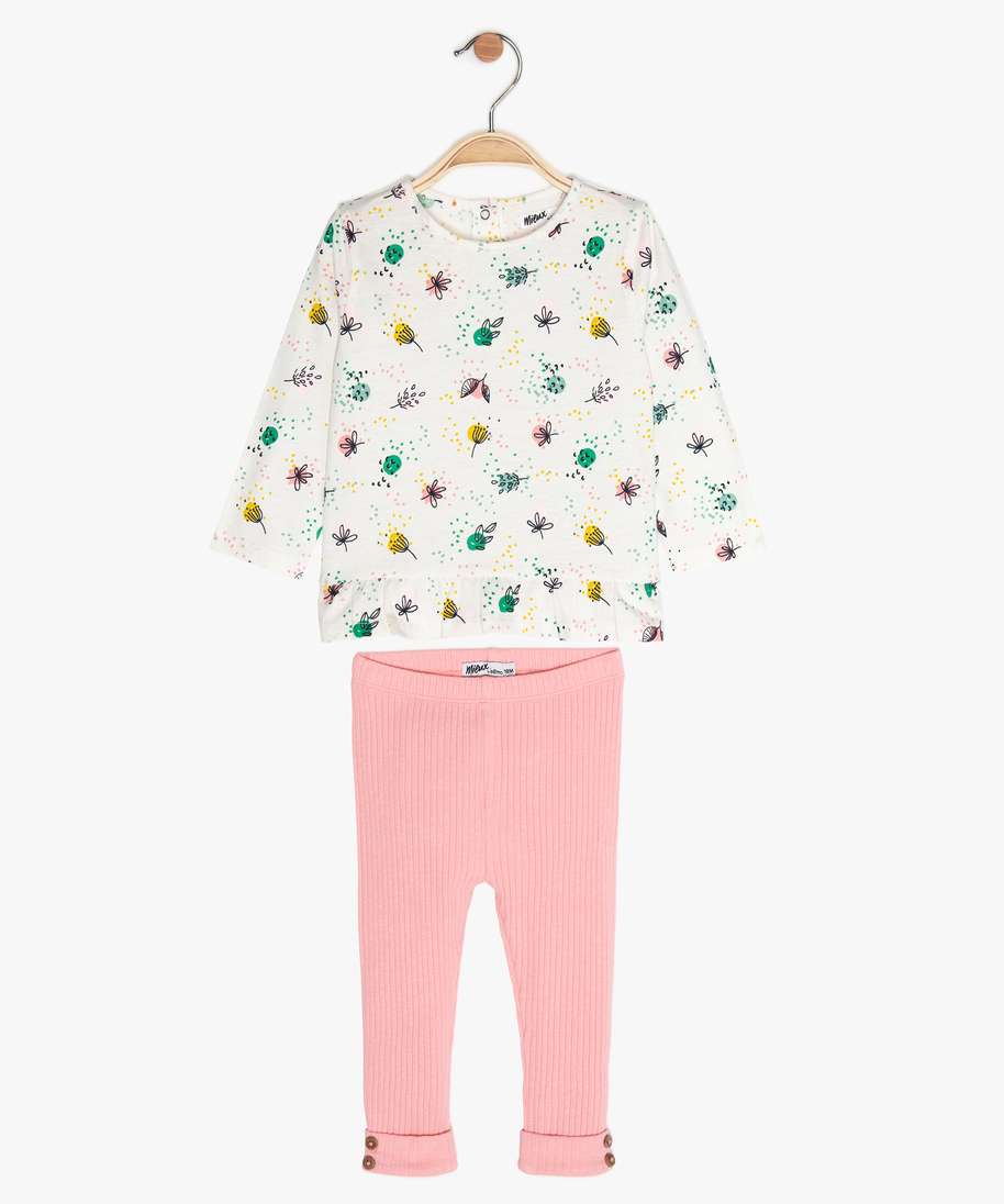 Gemo Vetements Fille Ensemble Bebe Fille 2 Pieces Tunique Et Legging En Coton Bio Rose Bebe Gemo