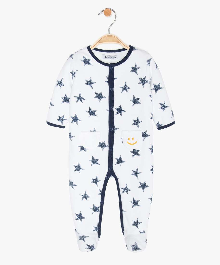 pyjama bebe garcon motifs etoiles avec biais contrastant gris bebe