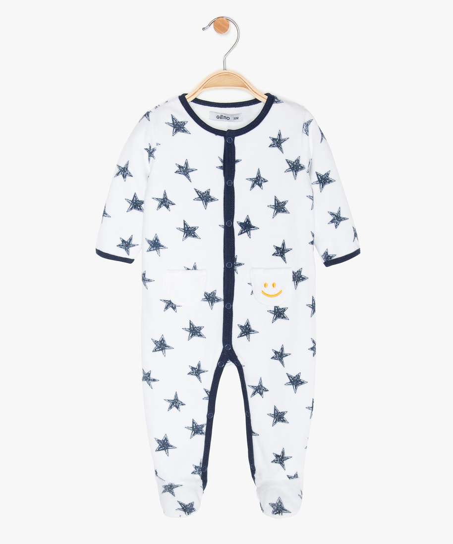 Gemo Vetements Garcon Pyjama Bebe Garcon En Velours Motif Etoiles Blanc Bebe Gemo