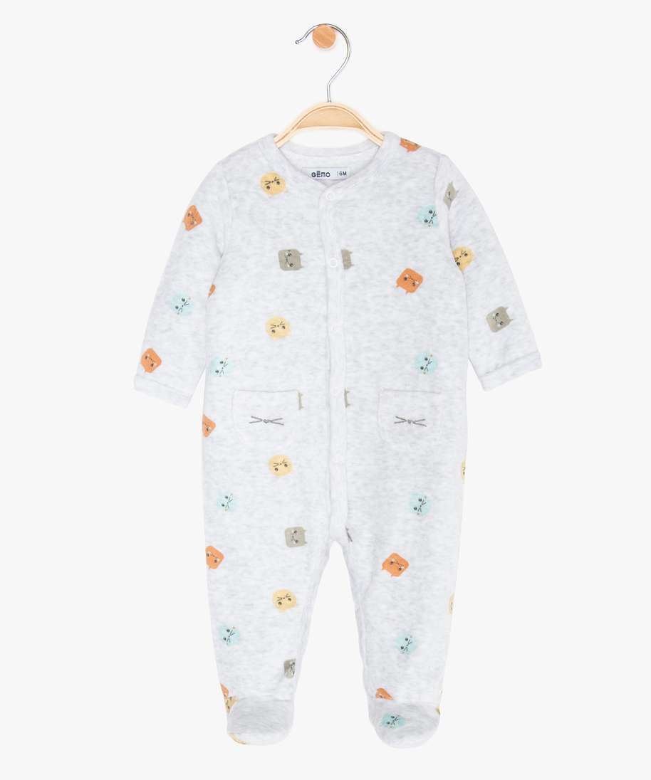 Gemo Vetements Garcon Pyjama Bebe En Velours Motif Chats Gris Bebe Gemo