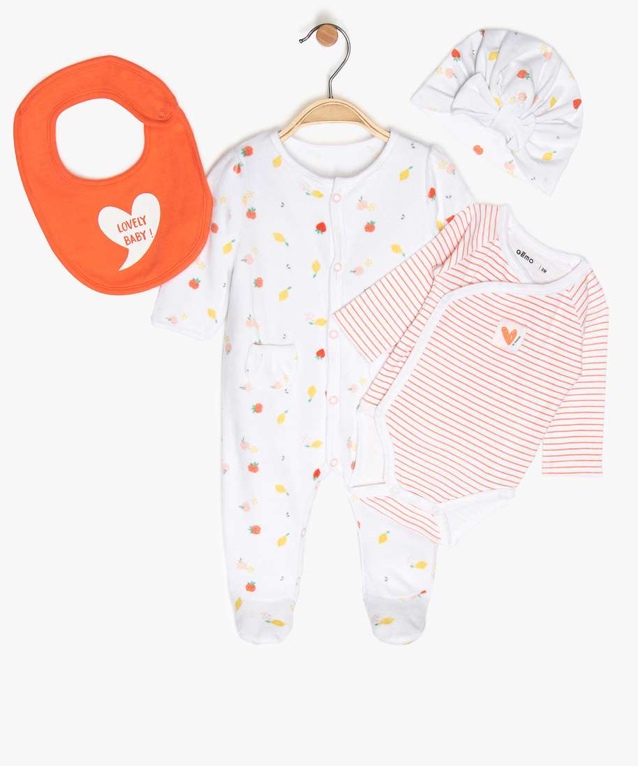 ensemble bebe fille 4 pieces pyjama body bavoir bonnet multicolore