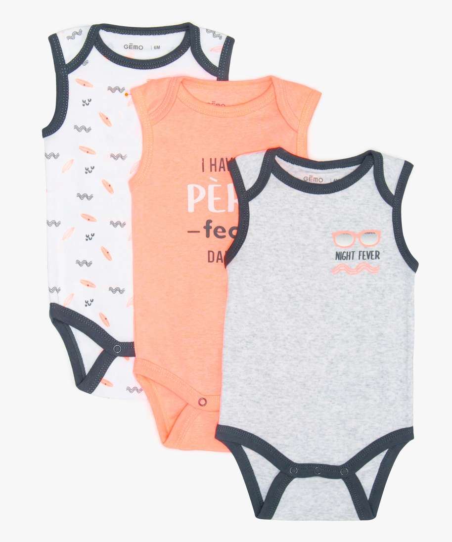 body bebe garcon sans manches imprime (lot de 3) multicolore