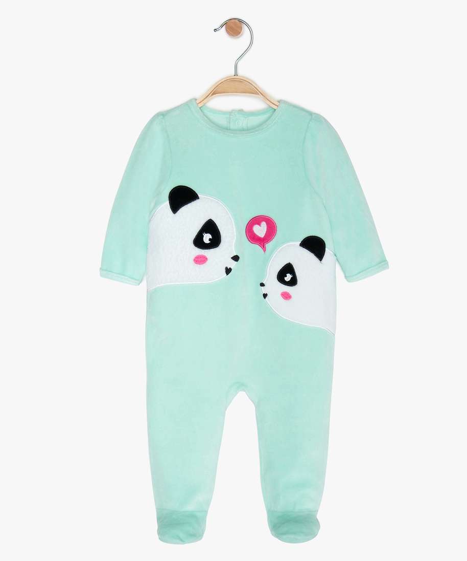 pyjama bebe fille en velours a motif panda bleu