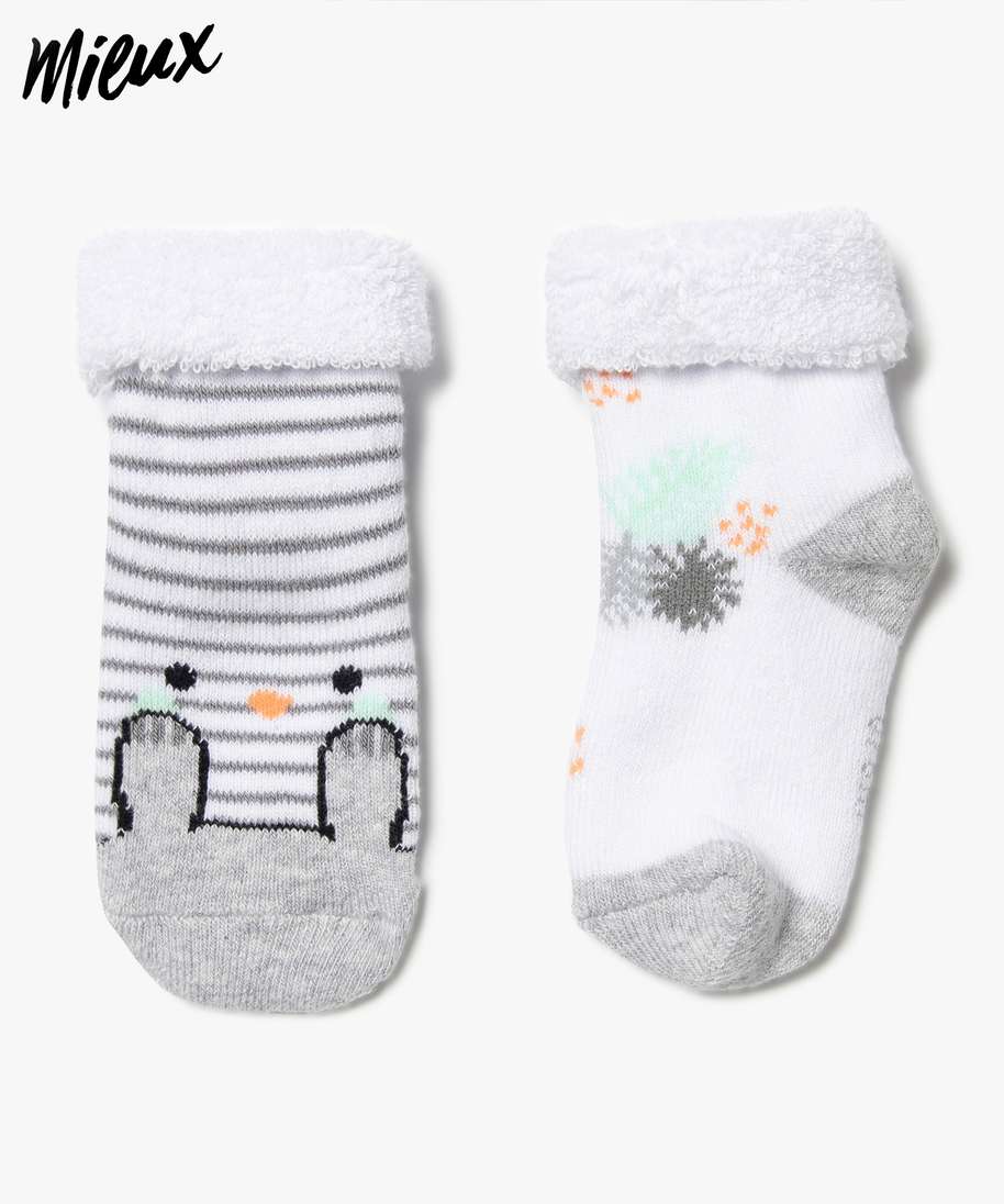 Gemo Vetements Garcon Chaussettes Bebe Garcon Avec Interieur Bouclette Lot De 2 Imprime Bebe Gemo