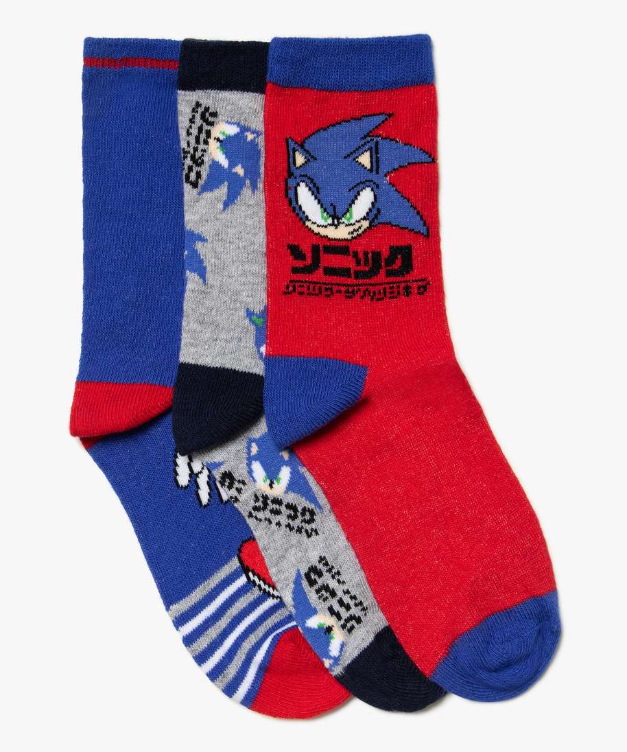 chaussettes garcon tige haute a motif sonic (lot de 3) bleu chaussettes  garcon