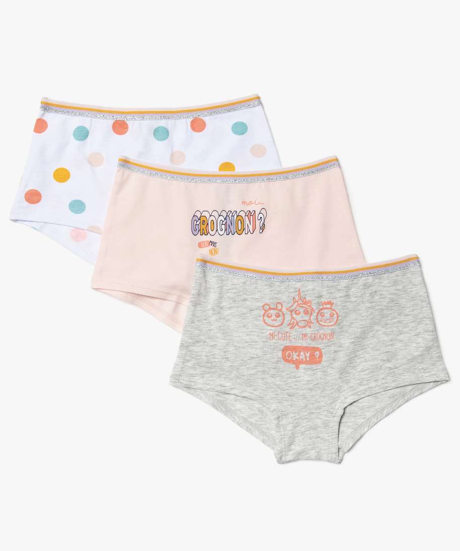 boxer fille a motifs contenant du coton bio lot de 3 multicolore