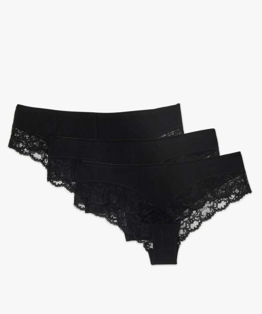 tanga femme en dentelle avec coton bio (lot de 3) noir strings tangas