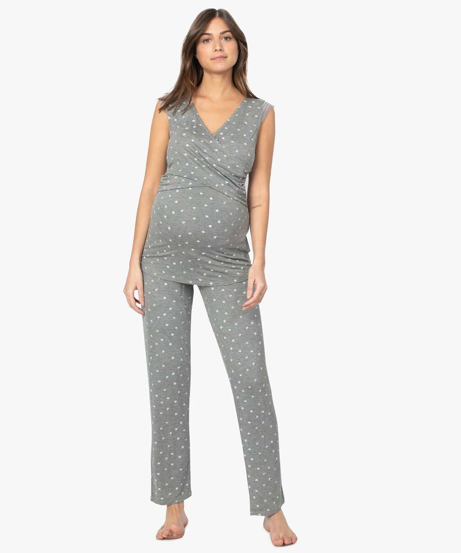 pyjama de grossesse et dallaitement taille haute et cache-cour gris pyjamas  ensembles vestes femme