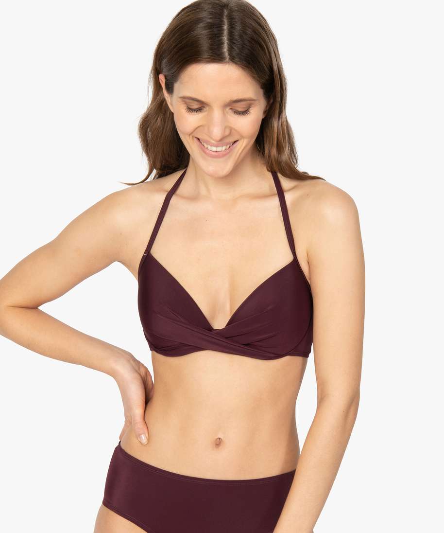 haut de maillot de bain forme corbeille effet drape violet haut de