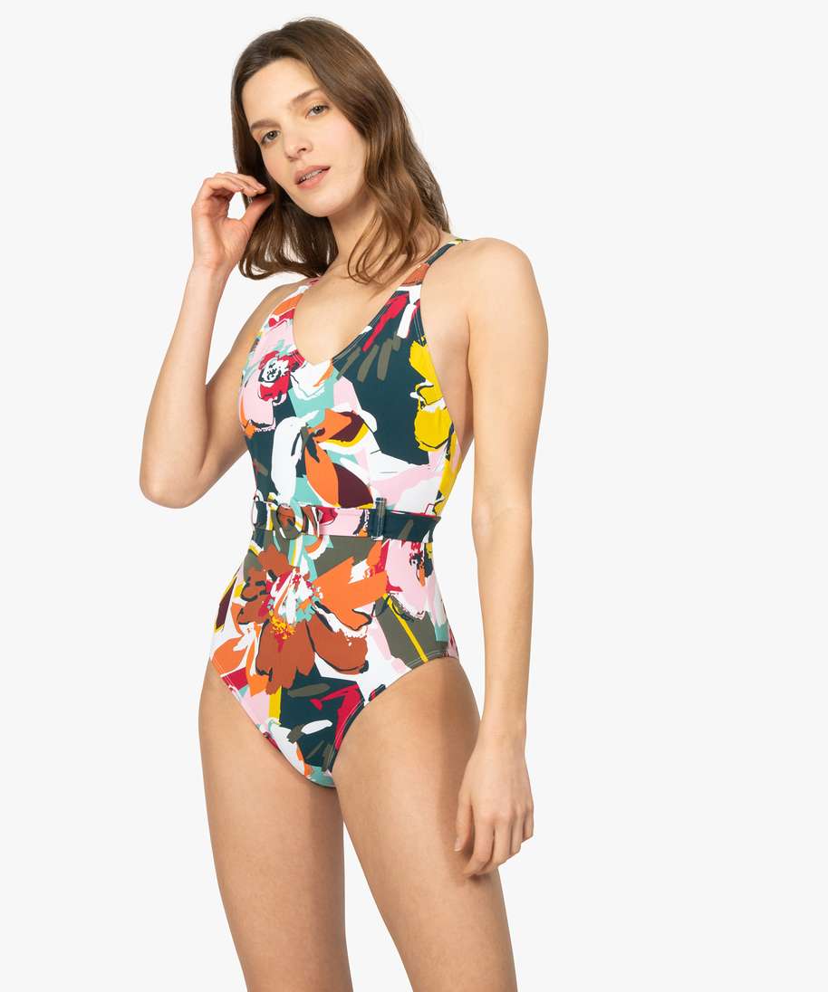 Maillot de bain 1 pièce à rayures tricolores pour fille