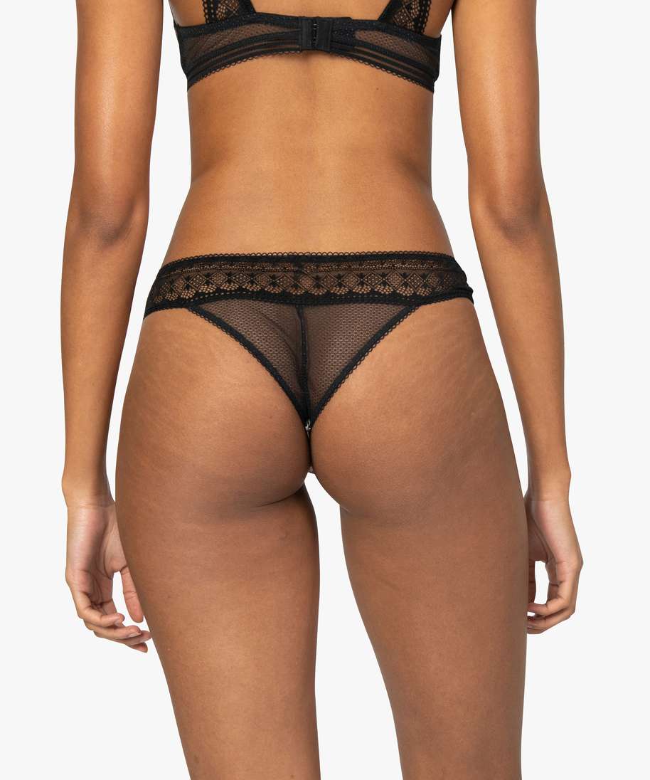 slip tanga femme en microfibre imprime et dentelle imprime strings tangas femme GEMO