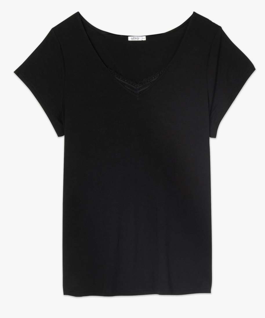 tee shirt de nuit femme grande taille avec col v borde de dentelle noir hauts de pyjama femme GEMO