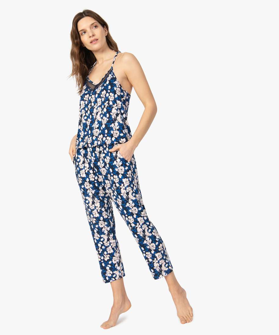 combinaison pyjama femme a motifs fleuris et fines bretelles brun pyjamas  ensembles vestes femme