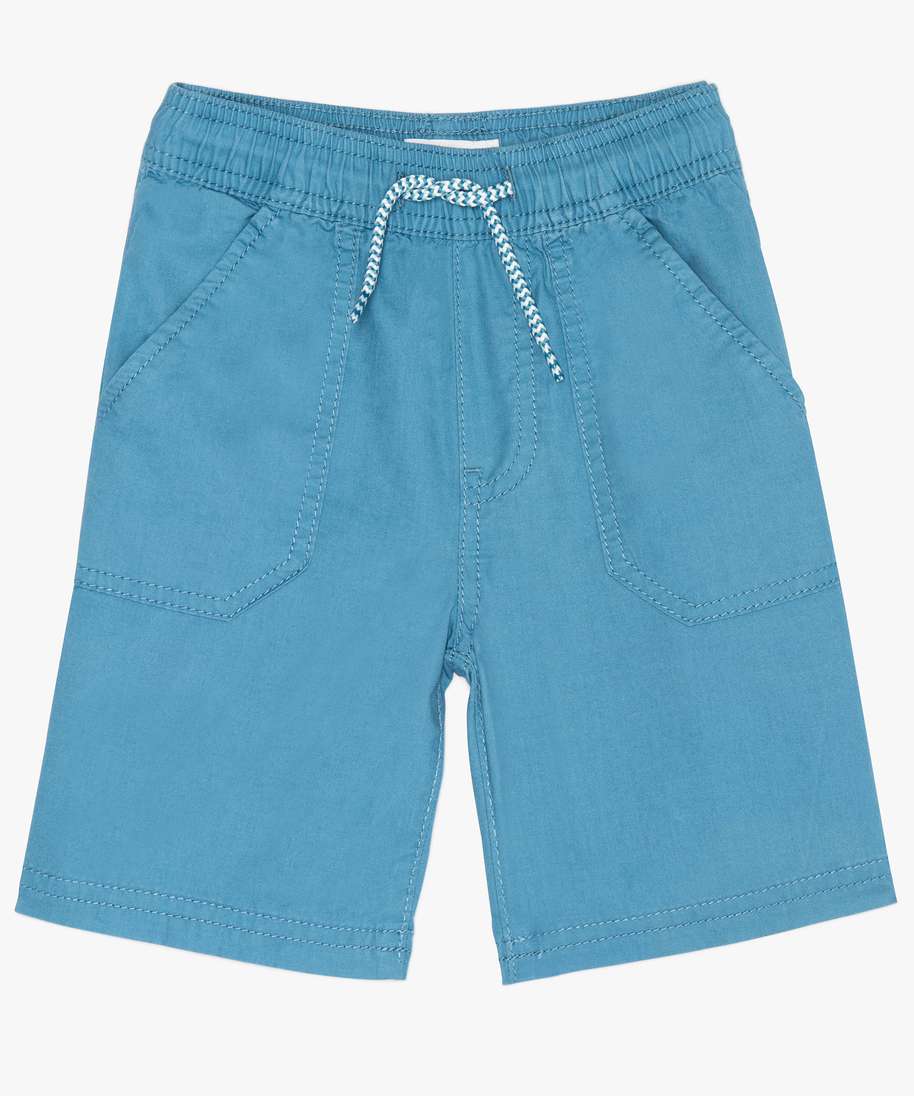 short garcon en toile avec poches surpiquees bleu