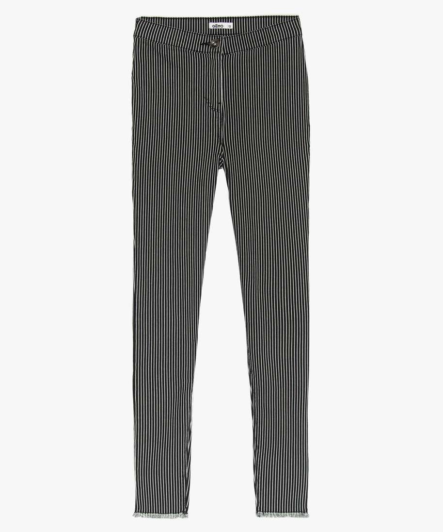 pantalon fille coupe skinny taille haute a rayures noir pantalons