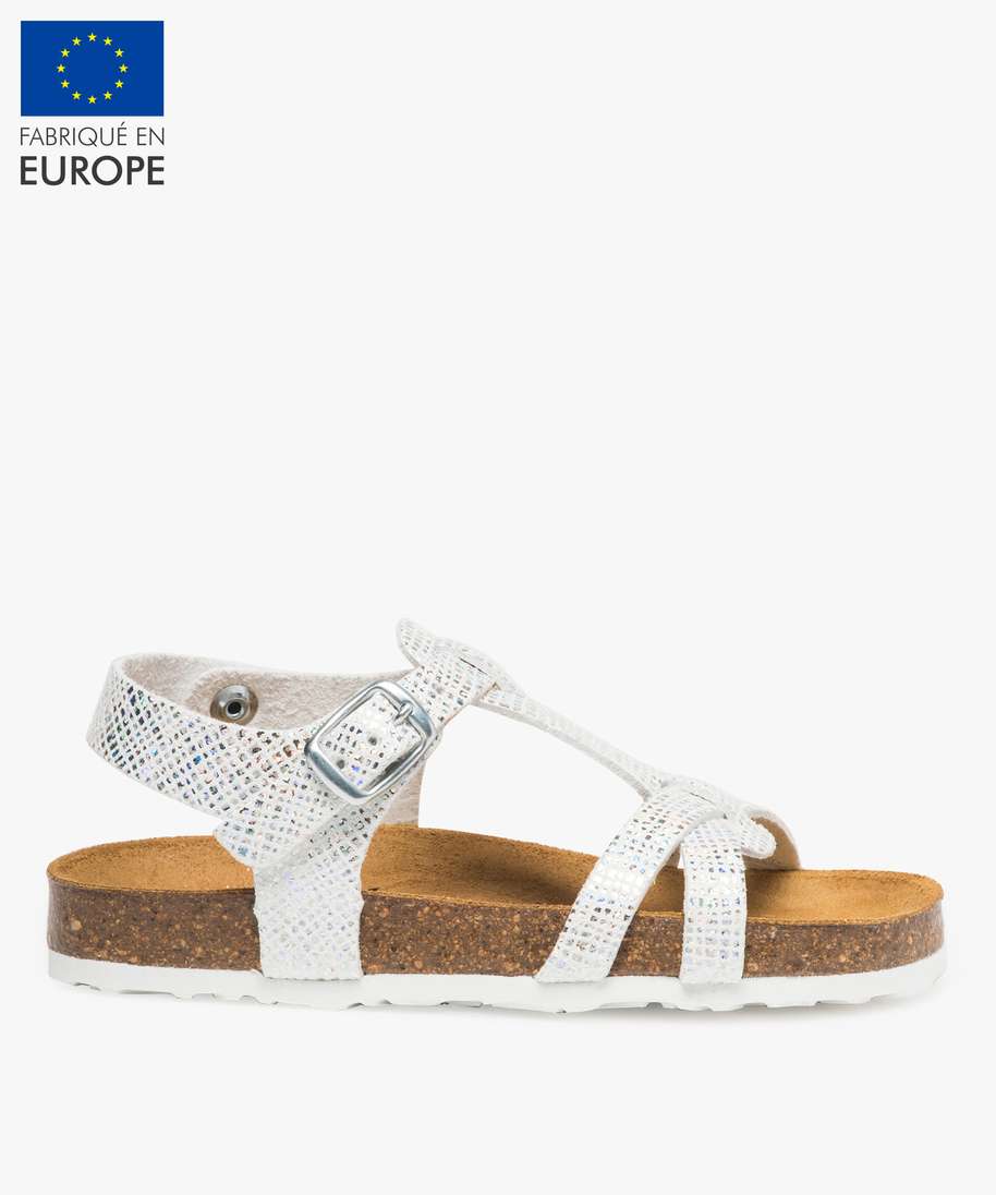sandales fille a brides pailletees et semelle liege blanc sandales