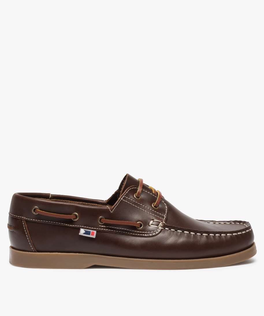 chaussures bateau homme dessus et interieur cuir marron chine