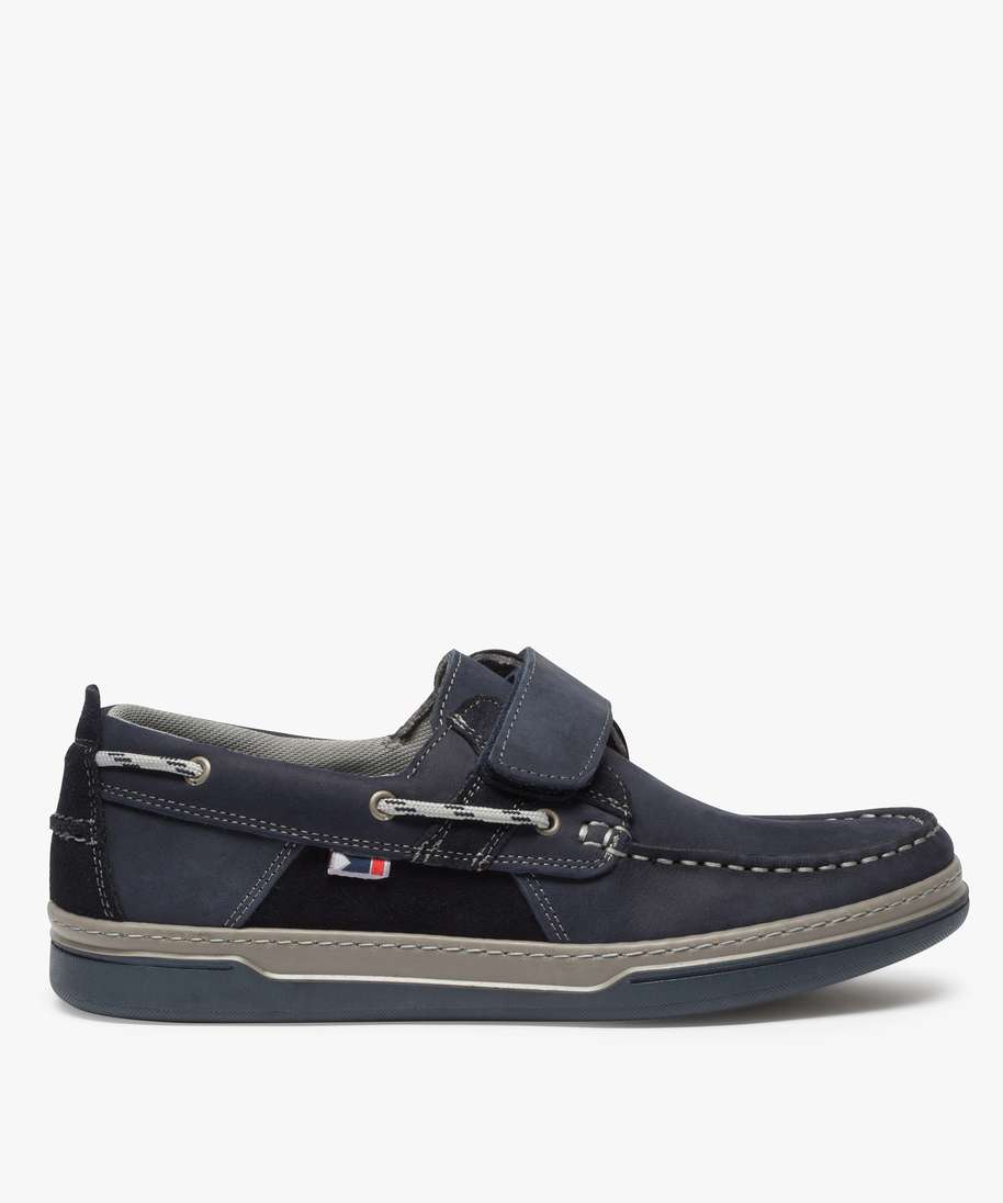chaussures bateau homme dessus cuir fermeture scratch bleu chine