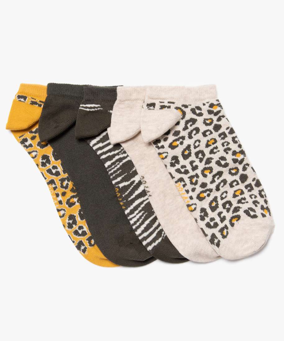 Lot de 5 paires de chaussettes en maille côtelée - Beige/motif léopard -  FEMME