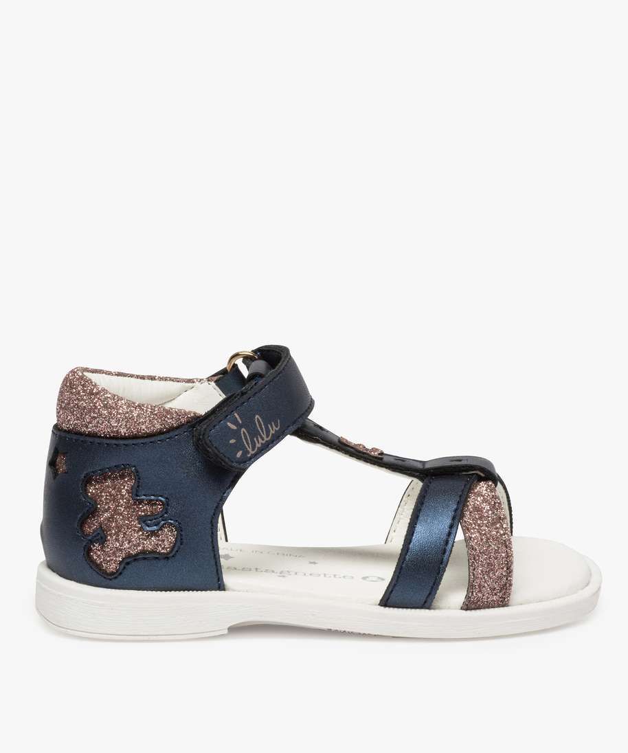 sandales bebe fille bicolores a paillettes lulu castagnette bleu