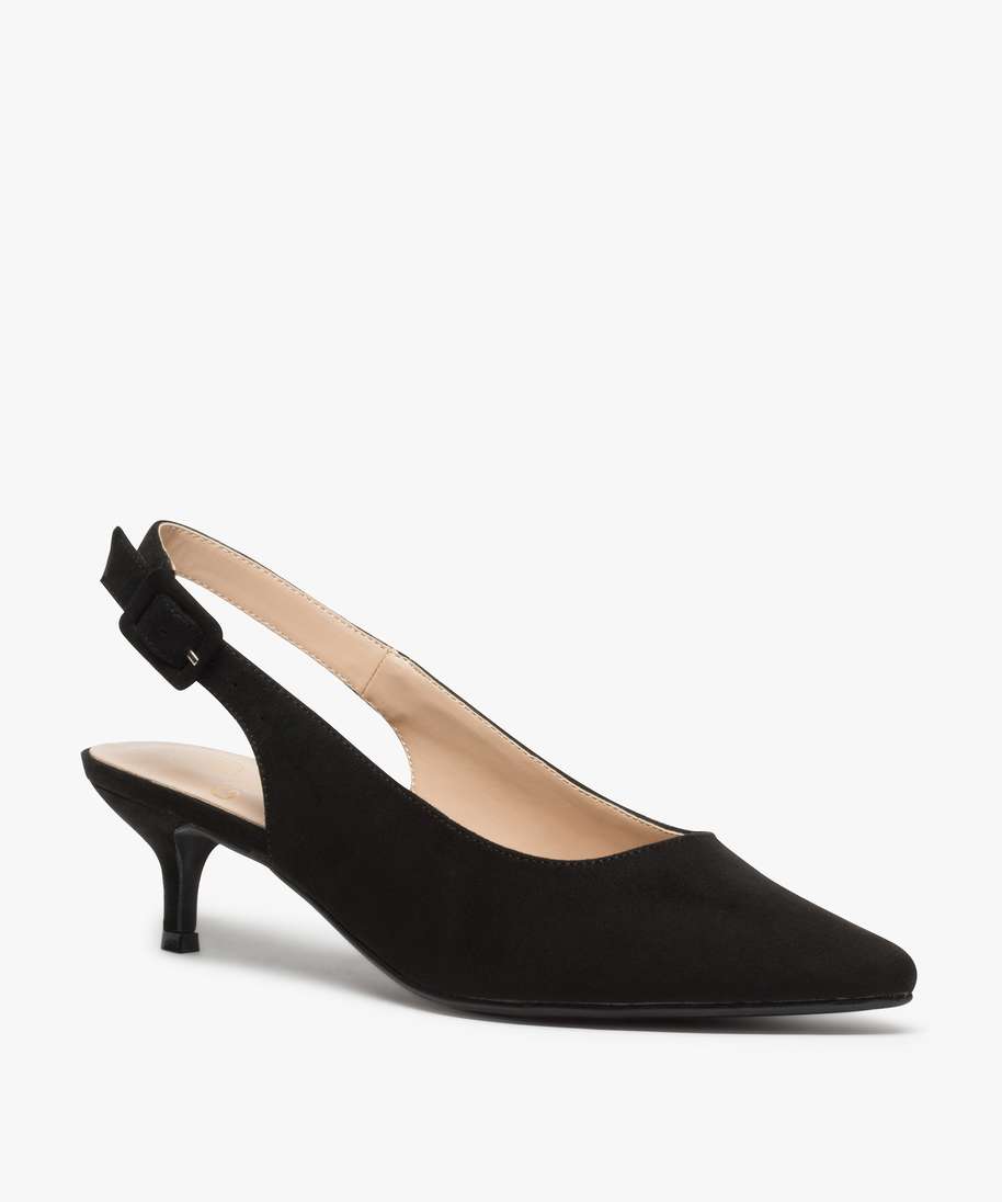 escarpins femme unis a petit talon et contrefort ouvert noir femme GEMO