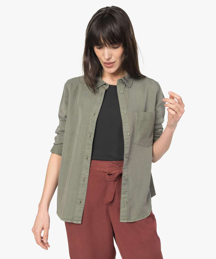 chemise femme coupe droite en lyocell vert chemisiers femme GÉMO