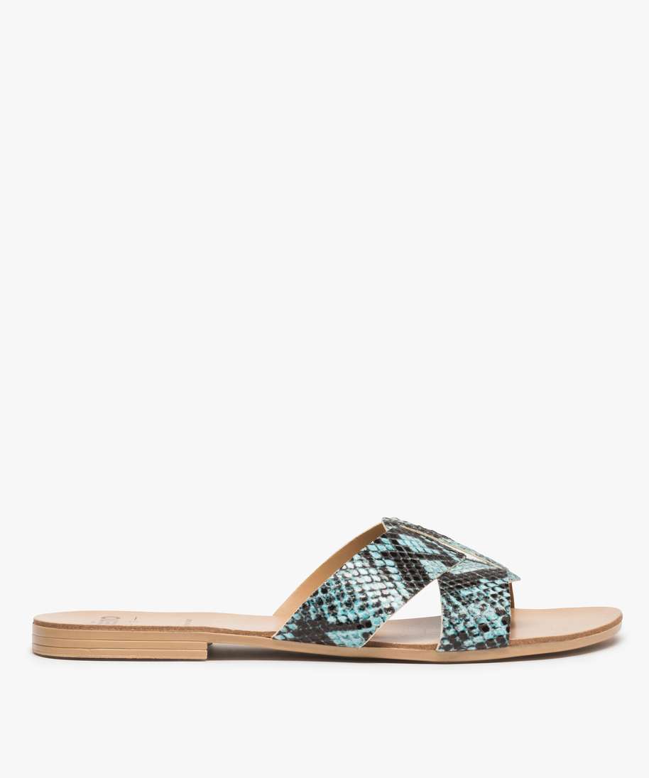sandales femme mules plates a double bride bleu sandales plates et