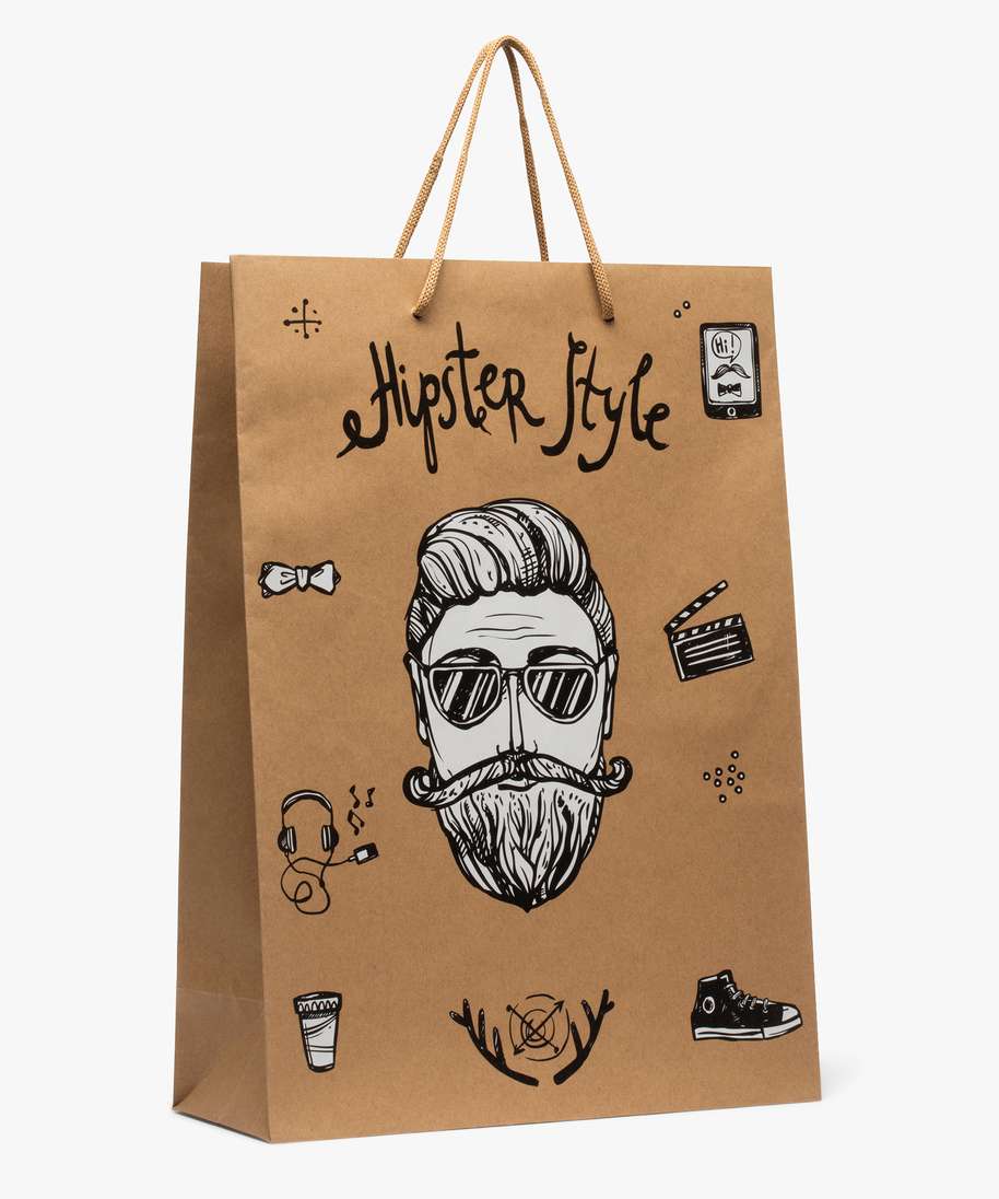 sac cadeau en papier kraft imprime hipster brun sacs homme G MO