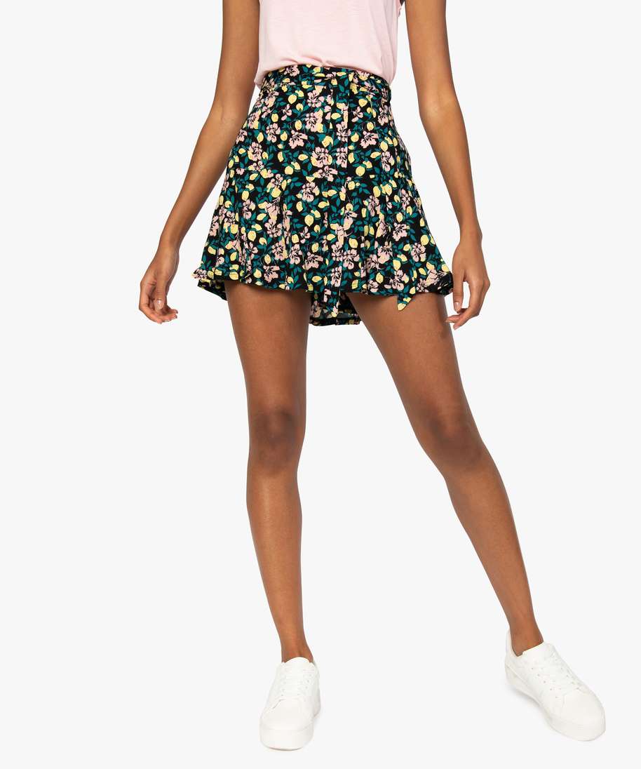 jupe-short femme fluide a fleurs imprime jupes femme | GÉMO